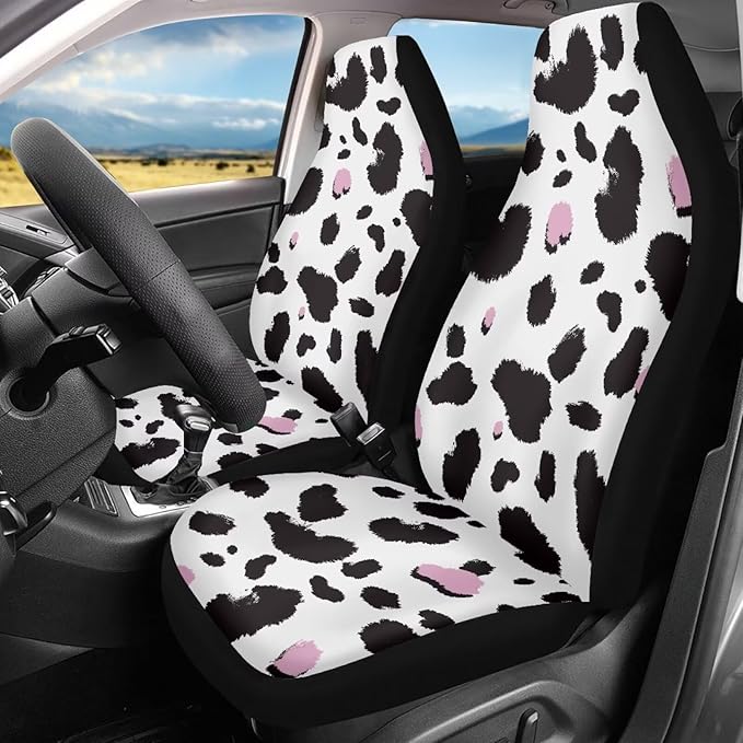 Dreaweet Cow Print Seat Covers for Cars for Women Cute Car Accessories Interior 2 Piece Washable Universal Auto Seat Covers Front Seats Only Easy to Install