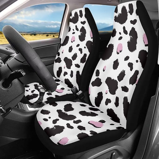Dreaweet Cow Print Seat Covers for Cars for Women Cute Car Accessories Interior 2 Piece Washable Universal Auto Seat Covers Front Seats Only Easy to Install