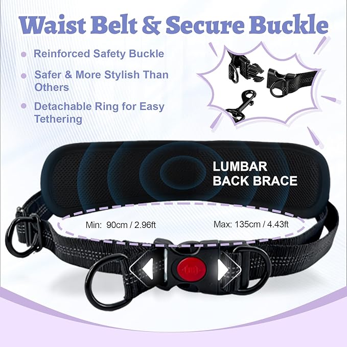 Hands Free Double Dog Leash for Two Dogs- No Tangle No Pull Dual Leash with Padded Adjustable Waist Belt & Reflective Stitching - Ideal for Running, Jogging, Hiking with Medium & Large Breeds