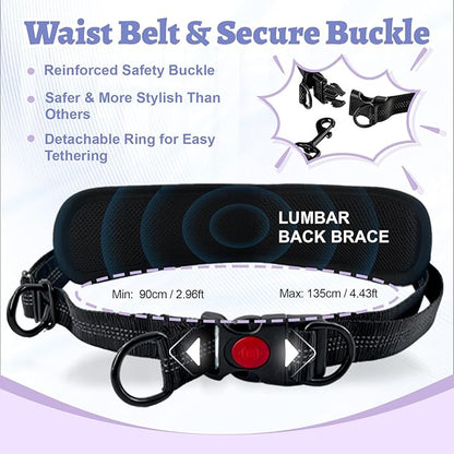 Hands Free Double Dog Leash for Two Dogs- No Tangle No Pull Dual Leash with Padded Adjustable Waist Belt & Reflective Stitching - Ideal for Running, Jogging, Hiking with Medium & Large Breeds