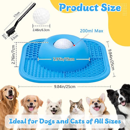 PetsHome Slow Feeder Dog Bowls & Lick Mat for Liquid and Thick Treat, Anti-Slip Dog Lick Bowl with Interactive Rolling Ball, 5/6 Cup Pup Licking Toy for Large Medium Small Dogs and Cats Blue