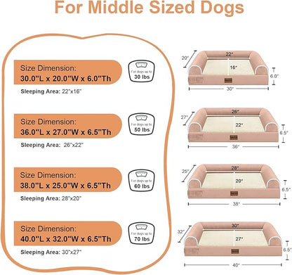 Large Dog Bed Orthopedic Washable: Beds Bolster XL Bed Big XLarge Dogs Memory Foam Couch Sofa Waterproof with Removable Cover - Pink