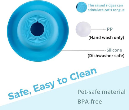 PEDAY Non-Slip Anti-Spill Cat Slow Feeder Lick Bowl with Ball, Enrichment Toy for Water, Yogurt & Jam, Dishwasher Safe