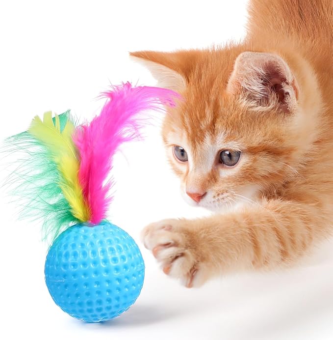 24 Pack Cat Golf Balls for Indoor Kitten Toys, Interactive Cat Pom Pom Ball Toys for Exercise Chase Pounce Entertainment, Random Color