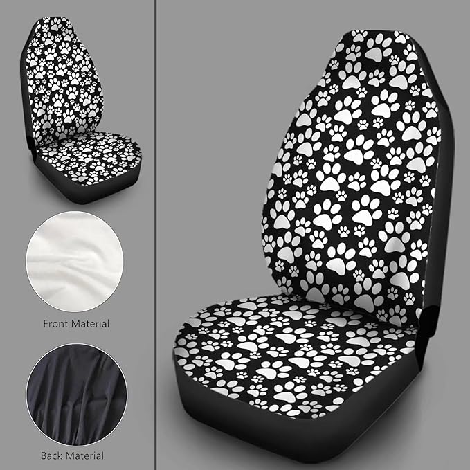 Universal Bucket Seats Cover Protector, 2 PCS Cute White Dog Paw Print Waterproof Durable Auto Interior Accessory for Car Truck SUV