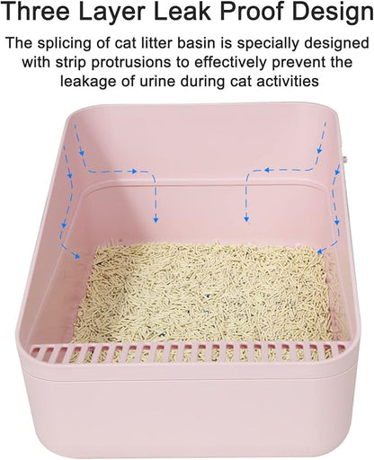 Sfozstra Cats Litter Box Low: Pink Small for Kittens up to 8 lbs, Anti Tracking Design Space Saving for Apartments