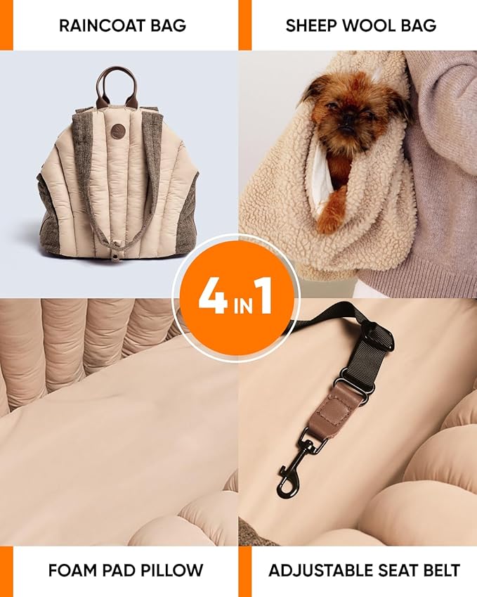 Owleys Dog Travel Bag | Cat Carrier | Small Pet Taxi | Lightweight Soft-Sided Tote, Car-Seat Compatible, Washable, 6–20 lb | Vegan Materials | Brown