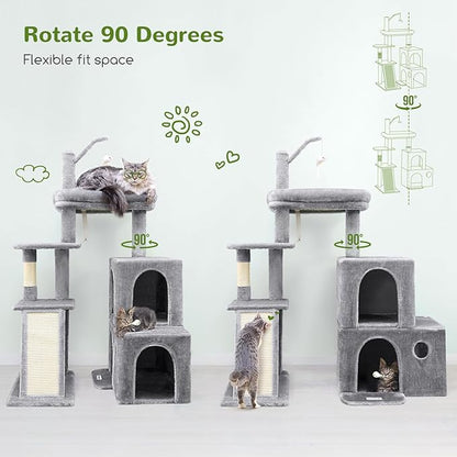 Globlazer Cat Tower for Indoor Adult Cats, 50-inch Heavy Duty Cat Tree House for Big Cats with Extra-Large Padded Platform, Sisal Scratching Board, 2 Large Condos, F50, Light Grey