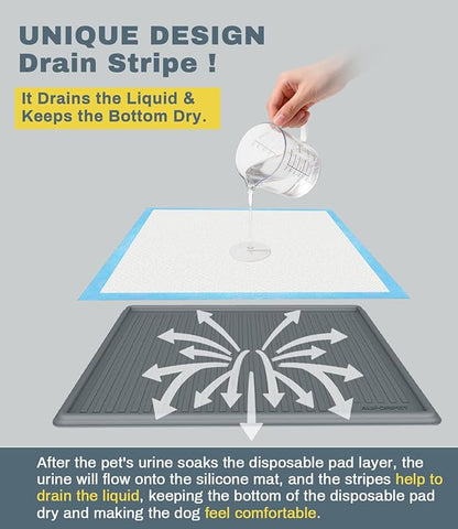 Silicone Pee Pad Holder, Extra Thick Tray for 22" x 22" Disposable Pads, Raised High Edge Leak-Proof Mat for Puppy, Dog, Cat Training Floor Protection