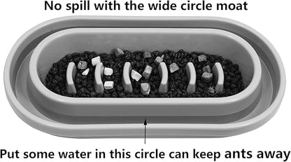 Ant Proof Slow Feeder Cat Dog Bowls, No Ants Anti-Slip No Spill Cat Dog Pet Slow Feeder Food Water Bowls Dish for Cats Small to Medium Size Dogs by With You6688 (Grey)
