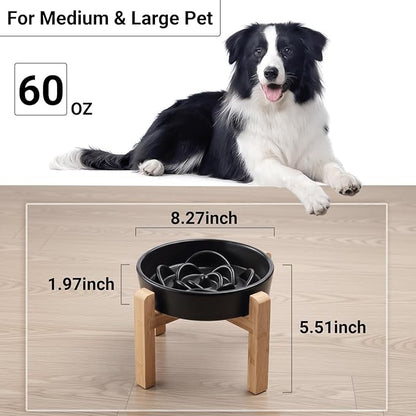 Petygooing 8.66 in Dog Bowl Ceramic Slow Feeder for Medium Large Dogs,Elevated/Raised Slow Feeding Dog Food Water Dish Heavy Weighted,Puzzle Eating Bowl Modern Maze (Black, 8.66in)