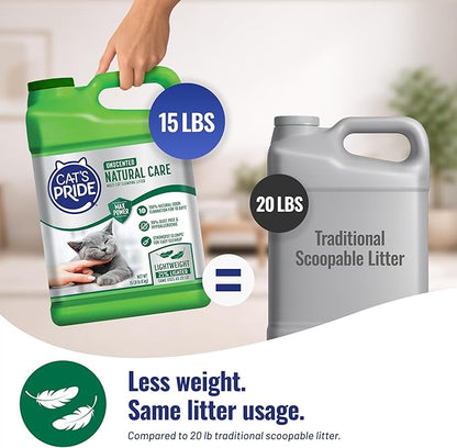 Cat's Pride Max Power: Natural Care - Up to 10 Days of Powerful Odor Control - 100% Natural Odor Elimination - Hypoallergenic - 99% Dust Free - Multi-Cat Clumping Litter, Unscented, 15 Pounds