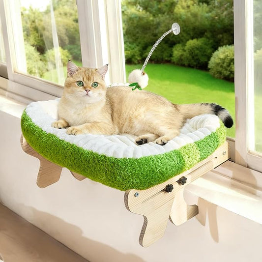 cat Window Perch for Indoor Cats Large Window Hammock with Washable Cover Suitable for All Seasons cat Window Bed for Adults Cats and Kittens(White and Green)