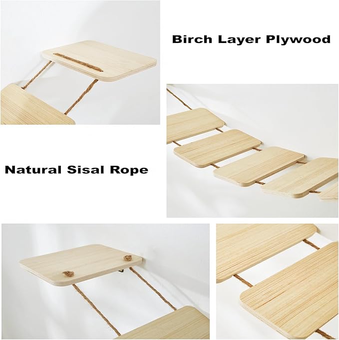Wall-Mounted Cat Bridge & Shelf – Multi-Functional Climbing Step with Natural Sisal Rope, DIY Feline Highway for Kittens to Large Cats