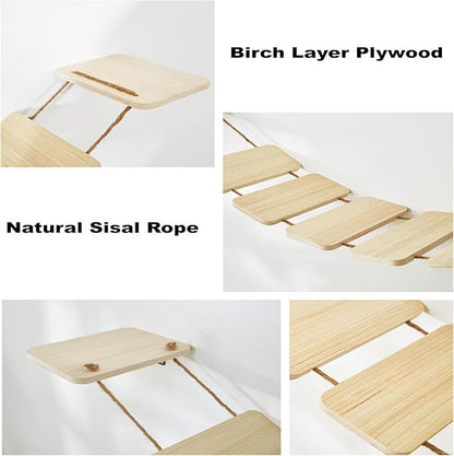 Wall-Mounted Cat Bridge & Shelf – Multi-Functional Climbing Step with Natural Sisal Rope, DIY Feline Highway for Kittens to Large Cats