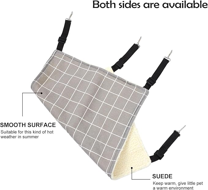 IMIKEYA Warm Cat Hanging Hammock with Fleece Lining, Gray Plaid Medium Pet Sleeping Bed for Cats, Guinea Pigs, and Small Animals, Washable Indoor Animal Hanging Bed for Fall and Winter