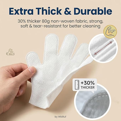Pet Wipes Dog Wipes Disposable Grooming Mitts Dog Paw Cleaner Cat Wipes Waterless Bath Glove pH Balanced Lick Safe with Coconut Oil for Dogs and Shea Butter for Sensitive Skin 20 Count