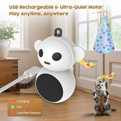 Interactive Cat Toy for Indoor Cats: 2 in1 Automatic Hide and Seek Moving Concealed Flying Bird Wand Feather with Chirping Bird Squeaky, Hanging Rechargeable Exercise Cat Toy for Kittens and Adult Cat