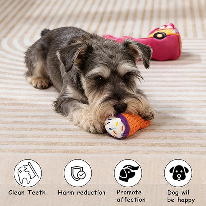 Hollypet Squeaky Dog Toy, Interactive Plush Hide and Seek Dog Toys for Small Medium Sized Dogs and Non-Aggressive Chewers, Puppy Teeth Clean Chew Toys, Ice Cream Truck