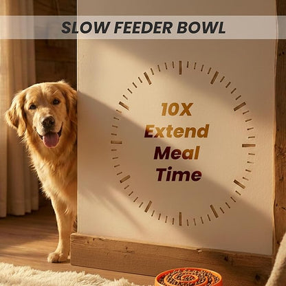 Slow Feeder Dog Bowl for Small, Medium & Large Dogs – Anti-Gulping Puzzle Maze Bowl, Non-Slip Slow Eating Dog Dish, Prevents Bloat & Improves Digestion, Interactive Pet Feeder (Orange, Large)