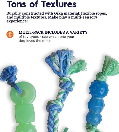 Mini Dentachew Pack Dental Chew Toy, Multi-Textured, Fetch & Tug Rope, Puppies & Small Dogs, 7", 3-Pack