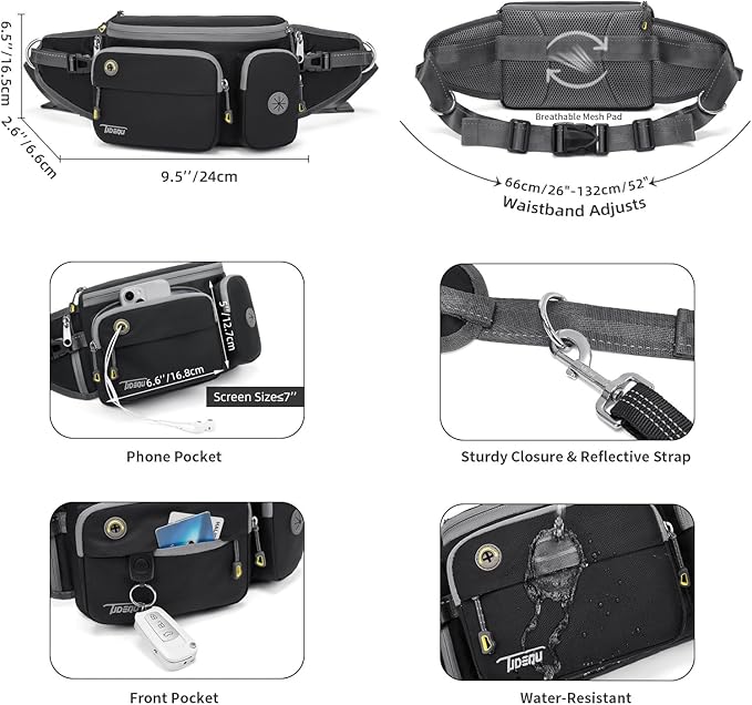 TUDEQU 4-in-1 Dog Walking Belt with Large Fanny Pack, Dog Fanny Pack, Hands Free Dog Leash Leash for Large Dogs that Pull Training Jogging Hiking