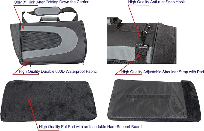 EliteField Deluxe Soft Pet Carrier (3 Year Warranty, Airline Approved), Multiple Sizes and Colors Available (20" L x 11" W x 11" H, Black+Gray)