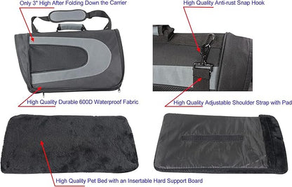 EliteField Deluxe Soft Pet Carrier (3 Year Warranty, Airline Approved), Multiple Sizes and Colors Available (20" L x 11" W x 11" H, Black+Gray)