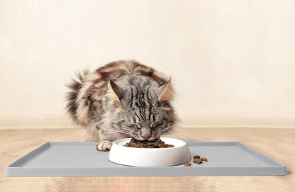CatGuru Cat Food Mat, Small & Large Pet Feedingd Mat, 100% Waterproof Cat Mats for Food and Water, Silicone Mats for Pet Bowls, Non-Slip Placemat for Water Bowl or Fountain (Small, Silver)