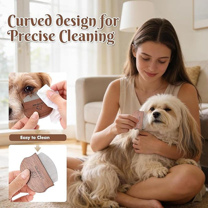 Eye Comb for Dogs & Cats,Wooden Tear Stain Remover for Pets,Gentle Grooming Tool with Rounded Tips,Flea Comb for Small Dogs.