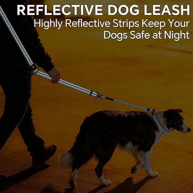 QQPETS Adjustable Slip Lead Dog Leash, Hands Free Waist Leash for Dog Walking, Reflective Training Lead with 360° Swivel Anti-Tangle, 4-7 ft Length for All Breeds