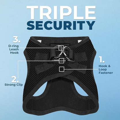 Best Pet Supplies - All Weather Mesh / Plush, Reflective, No Pull Harness for Small, Medium Dogs, Cats - Secure with Hook & Loop Fastener, Buckle, Double D-Rings - Black/Black Trim, M