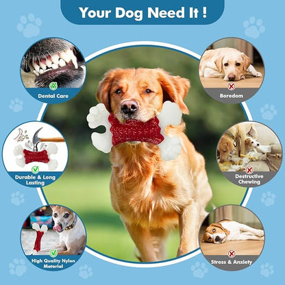 Dog Toys for Aggressive Chewers, Dog Toys for Large Dogs, Indestructible Dog Bones for Aggressive Chewers, Tough and Durable Dog Chew Toy, Real Bacon & Beef Flavors (Beef)