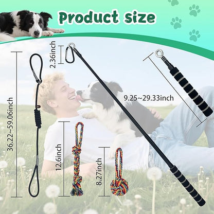 Retractable Flirt Pole for Dogs with Tug Toy Ropes, Lightweight Interactive Pet Training Pole for Small to Medium Dogs (Black)