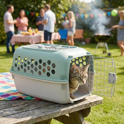Hard-Sided Pet Carrier for Dogs and Cats | 24-Inch Top-Load Travel Kennel with Double Door Entry | Heavy-Duty Plastic Crate for Vet Visits & House Training, Green/Gray, Up to 30 lbs Capacity