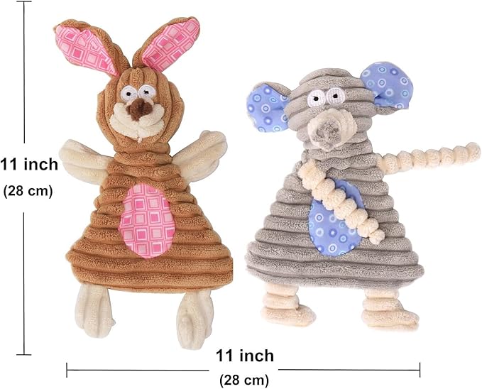 Comtim No Stuffing Dog Toys with Squeaker, Durable Dog Chew Toys, Small Dogs & Puppies, Rabbit & Elephant