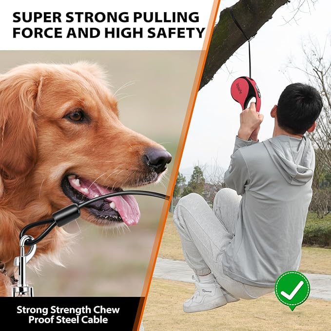 Upgraded Retractable Dog Leash with Chew Proof Extender, Pet Walking Leashes with Poop Bag Holder, 16Ft Heavy Duty Retractable Pet Leash for Medium Large Dogs up to 110lbs, Anti-Slip Grip