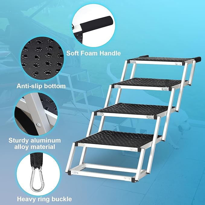 Uross Dog Stairs for Car 4 Steps Suitable for Car Trunk Heights 23"-26"- Collapsible Dog Steps for Car and SUV, Aluminum Pets Stairs for Large Pets, Telescoping Pet Step Ladder for Truck, High Bed