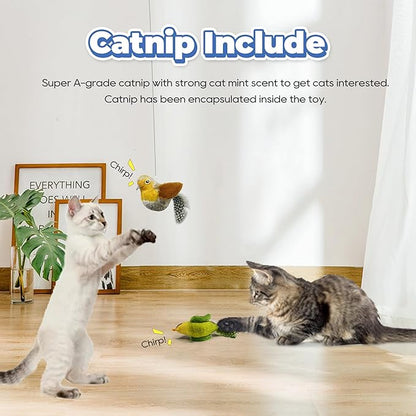 LEWISER Cat Toys Chirping Tit 2 Pcs with Catnip SilverVine, Suitable for Cat Wand Toys, Simulation Bird Design, Interactive Toys for Indoor Kitty Kitten Exercise, Green and Ground