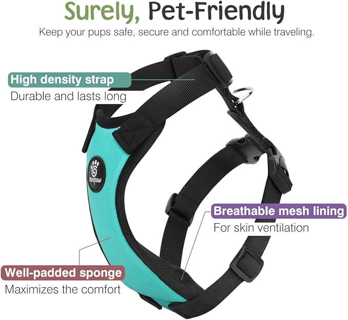 VavoPaw Dog Seat Belt, Safety Vest Dog Car Harness with Adjustable Buckle Dog Seat Belt for Vehicle Nylon Pet Safety Seat Belts Heavy Duty(M, Blue)