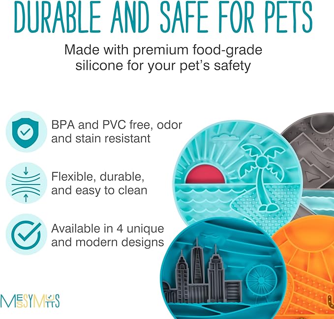 Messy Mutts and Cats Interactive Slow Feeder | Beach Teal - 2 Cup Capacity | 8” Round Silicone Puzzle Slow Feeder for Dogs/Cats | Enrichment Food Dish for Slow Eating, Bloating