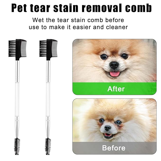 2pcs Double-Headed Soft Bristle Facial Comb, Tear Stain Gunk Remover for Puppy and Cat Grooming (White)