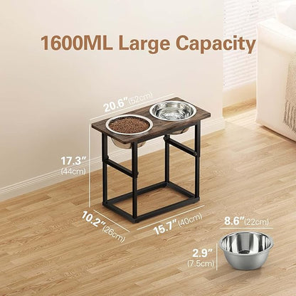 Zarler Elevated Dog Bowls for X-Large and Large Breed, 5 Adjustable Heights from 8.2'' - 17.3'', 2 Stainless Steel Bowls, 8.2'',11.8'',13.7'',15.7'',17.3'' Raised Dogs Bowls Stand