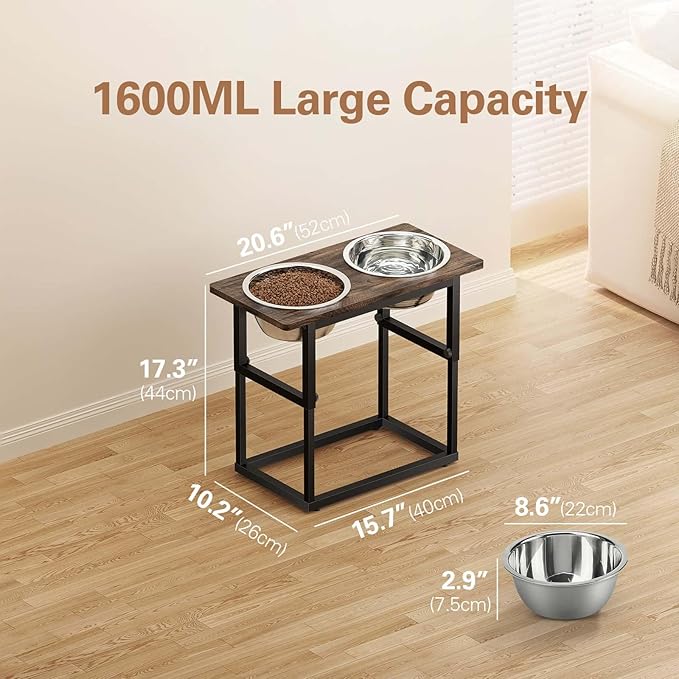 Zarler Elevated Dog Bowls for X-Large and Large Breed, 5 Adjustable Heights from 8.2'' - 17.3'', 2 Stainless Steel Bowls, 8.2'',11.8'',13.7'',15.7'',17.3'' Raised Dogs Food Bowl Stand