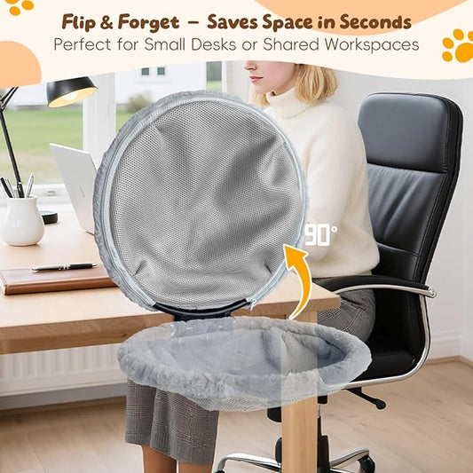 L&W BROS.Cat Desk Bed – Supports Up to 50 lbs, 18"x18"Removable Machine-Washable Plush Cover, Comfortable Cat Perch for Indoor, Space-Saving Foldable Design Cat Bed for Gaming Desks, Home Office