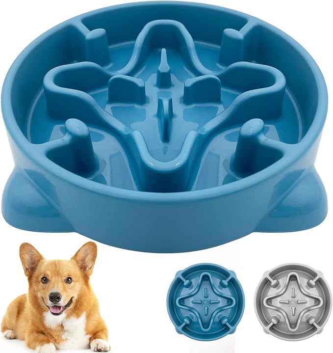 VANNON Slow Feeder Dog Bowls Durable Puzzle Feeder Non Slip Dog Food Dish Bloat Stop Food Bowls for Small Medium Dogs, 3 Cups, BPA Free, Blue