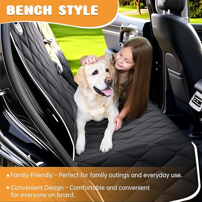 Dog Car Seat Cover for Back Seat 100% Waterproof, Long-Lasting and Soft Nonslip Backseat Cover for Cars, SUVs and Trucks, 600D Oxford Fabric, Black-White, Standard (54" W x 59" L)