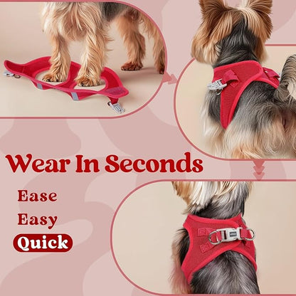 rabbitgoo Small Dog Harness, Step-in Soft Mesh Puppy Vest with Safety Buckle, Breathable Reflective Pet Harness for Small Medium Dogs, Red L