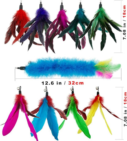 Cat Feather Toys Refills, 10 Pieces Cat Wand Replacement Feathers Toy for Indoor Cats