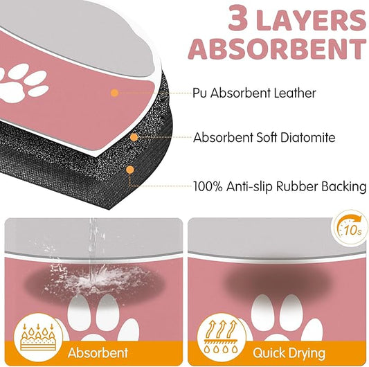 Dog Food Mat Half Round - 28''x17'' Absorbent Mat for Dog Water Bowl, Extra Large Pet Food Mat for Multiple Pets Families, Pet Water Mat Protect Floor, Fit with Automatic Feeders & Double-Bowl